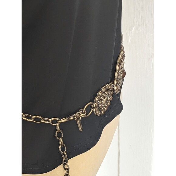 Chico’s Gold Tone Chain Link Belt Floral Medallion Cabochon Boho Hip Waist - Picture 1 of 3